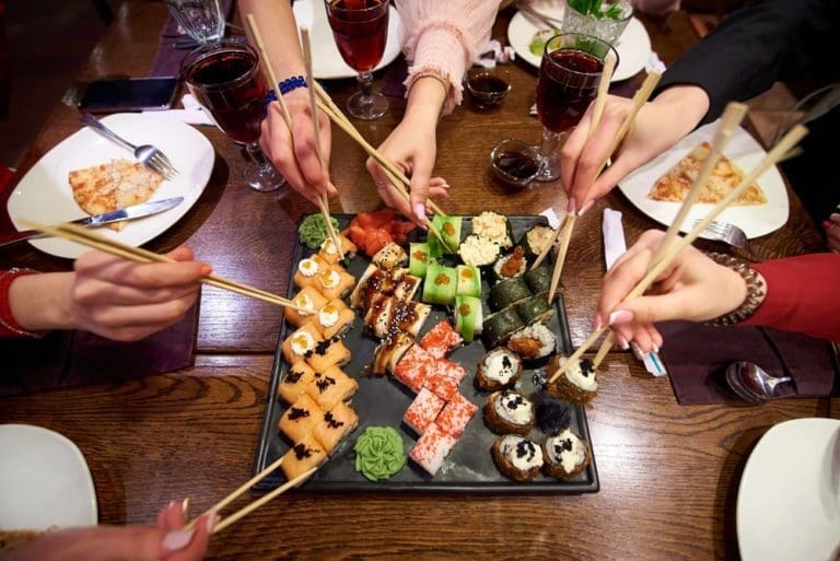plate of shared sushi catered